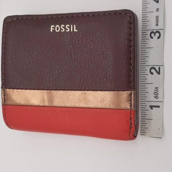 Fossil Madison Bifold Purple Rose Gold and Coral Faux Leather Wallet - Picture 7 of 9